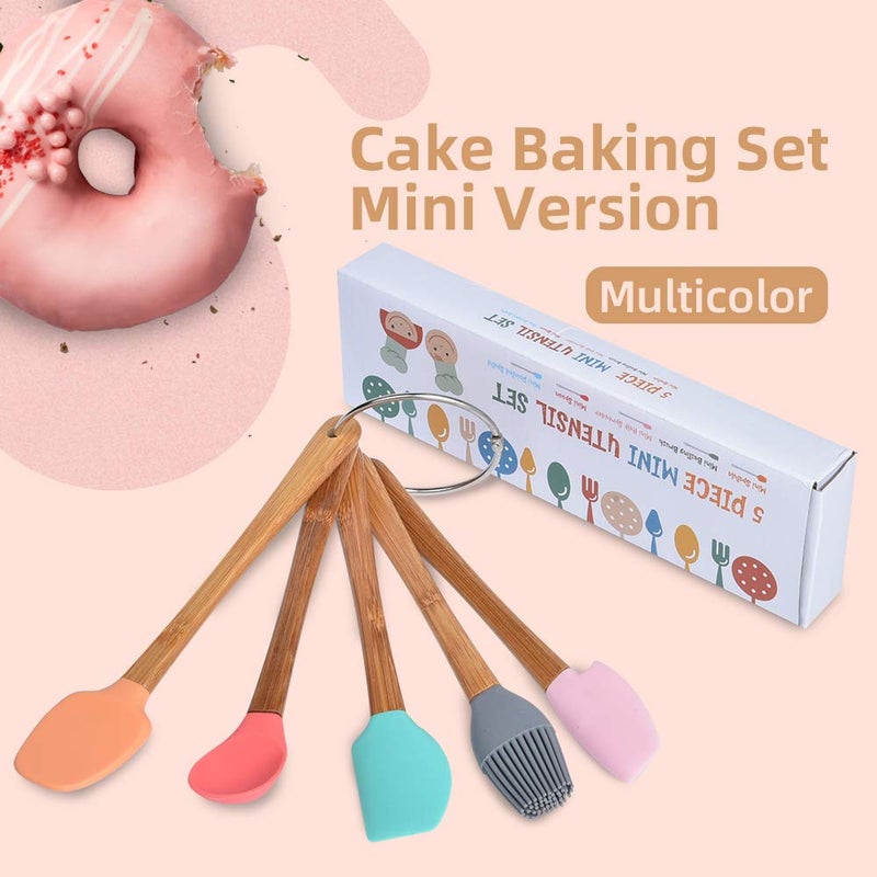 REYINL 5 Piece Silicone Spatula,Mini Rubber Spatula Wooden Handle,Heat Resistant Silicone Spatula Set,Kitchen Utensils Non-Stick For Baking,Cooking And Mixing - Image 3